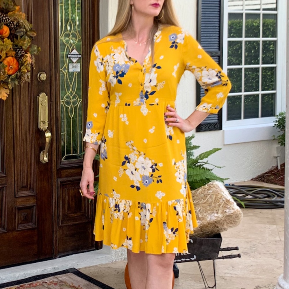 Yellow Floral Midi Dress